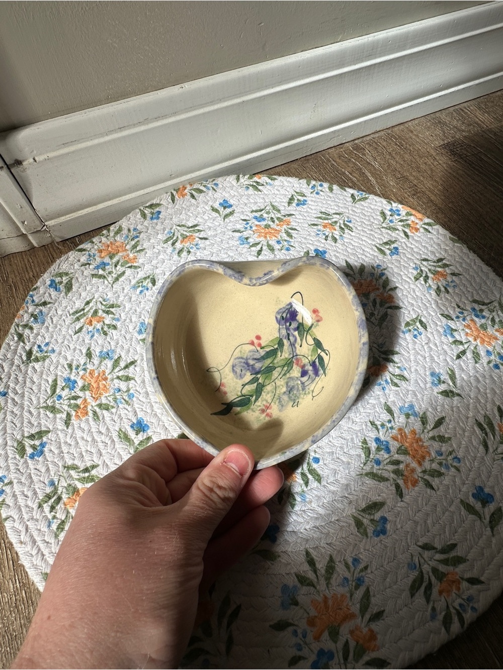 Vintage Hand-Turned & Painted YesterYears Heart Dish with Florals